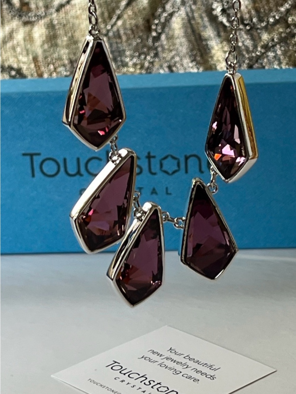 Touchstone Crystal Antique Pink Faceted Kite Necklace $119 RT value BNIB